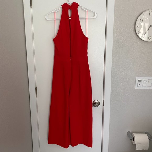 Topshop red flowing jumpsuit with halter neck and cut out back - Picture 5 of 8